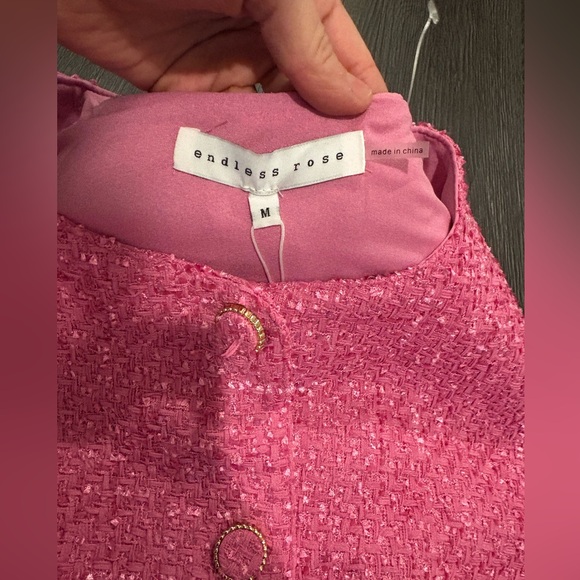 revolve x Endless Rose Pink Sleeveless Button-Front Tweed Business Dress M NWT - Picture 8 of 10